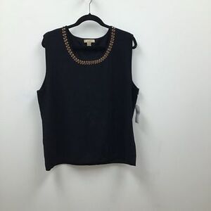 Rafael Womens Blouse Black Viscose Blend Sleeveless Scoop Sequin Plus 3X New